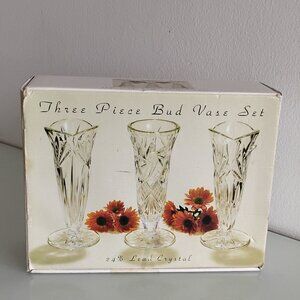 Vintage 3 Set Crystal Bud Vases 7" Tall